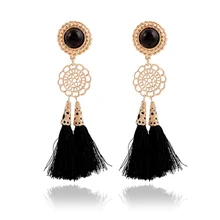 Long Tassel Drop Gold Earrings Black Rope Statement Imitation Gemstones Acrylic Charm Jewelry E852 E853