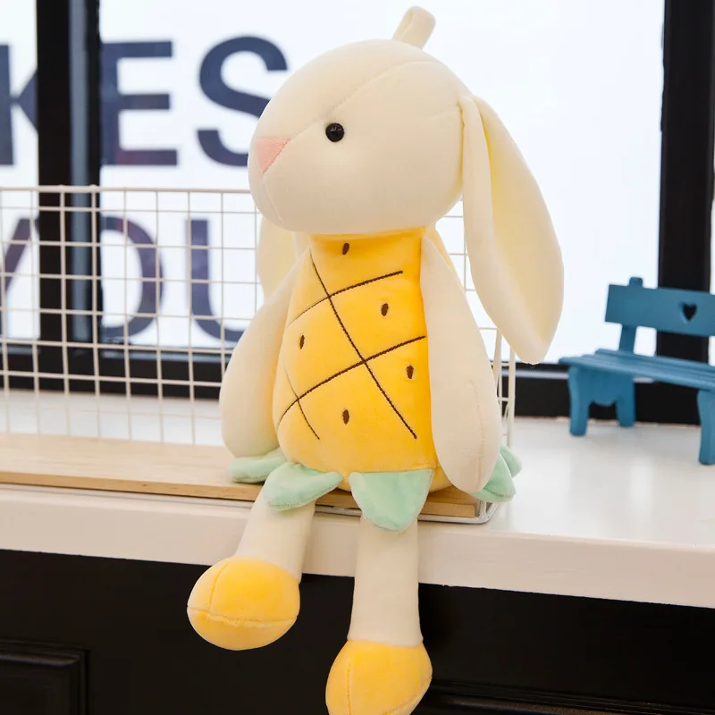 

New pineapple rabbit pillow plush toy, soft strawberry stay cute pig figurine fruit animal series.