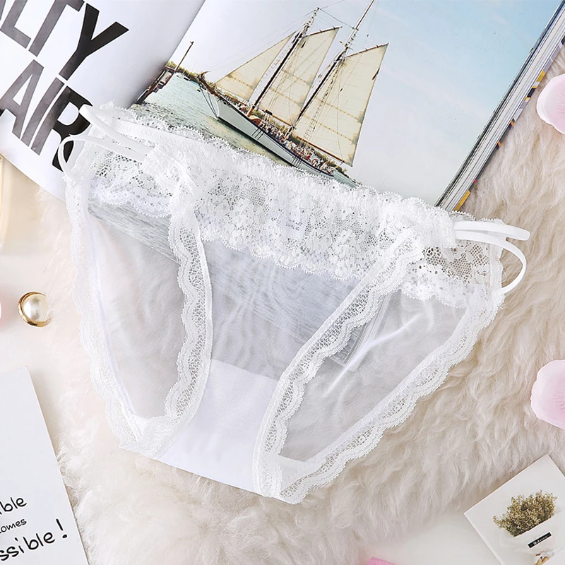 SP&CITY Sweet Girl Cute Underwear Women Fashion Lace Panties Sex Thong Sexy Transparent Hollow Out Panties Solid Ladies Lingerie