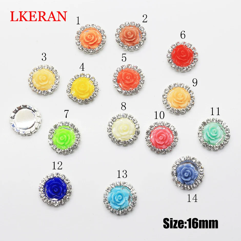 

Free Shipping 100 piece 16mm Fashion Resin rose Rhinestone button silver craft supplies decorate hair flower center scrapbooking