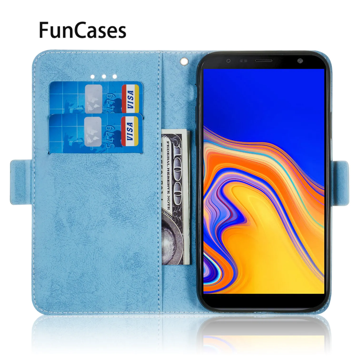 Business PU Leather Flip Phone Bag For etui Samsung J4 Plus Floral Phone Accessories sFor Case Samsung Galaxy capa J4+ Case