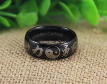 Envío Gratis EE.UU. REINO UNIDO Canadá Rusia Brasil Venta Caliente 8 MM Kanji tai chi dragón polsihed negro abovedadas nuevos hombres tungsten carburo anillo