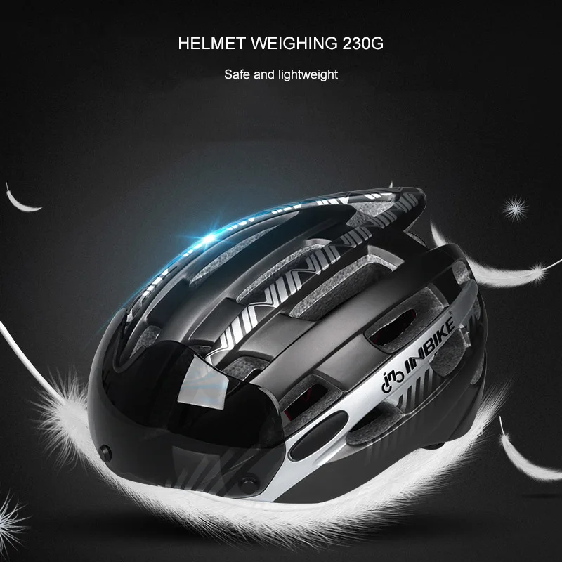 

INBIKE Ultralight Magnetic Goggles Bicycle Helmets Integrally-Molded MTB Mountain Road Cycling Bike Helmets With Sunglasses