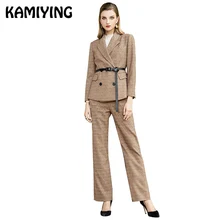 KAMIYING New Autumn Fashion Leisure Lattice Lacing Suit Slim Fit Office Lady Two-Piece Set Pant Suits Tailleur Femme PKHC666 KAMIYING New Autumn Fashion Leisure Lattice Lacing Suit Slim Fit Office Lady Two-Piece Set Pant Suits Tailleur Femme PKHC666