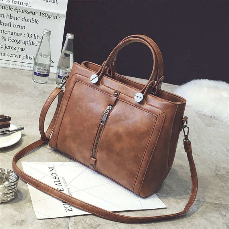 

Tinkin Women High Capacity Multifunctional Shoulder Bag Female Vintage Daily Shopping Messenger Bag Lady PU Causal Crossbody Bag