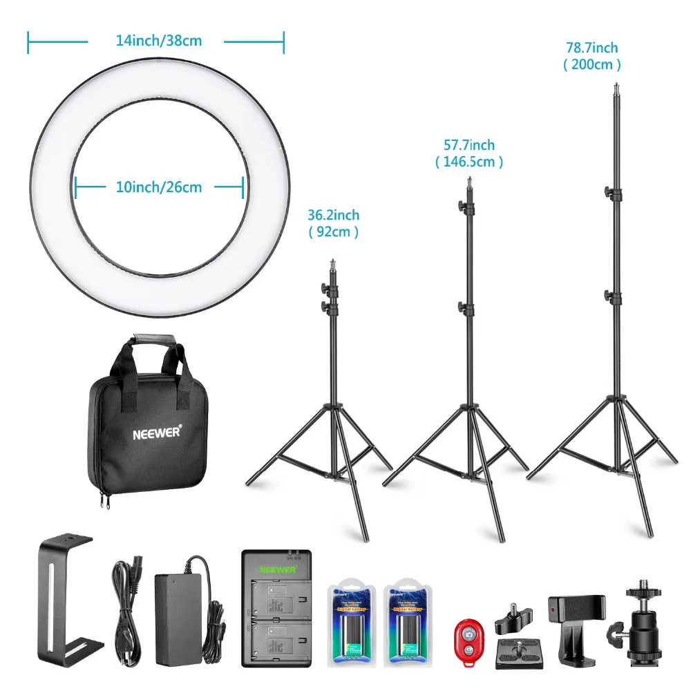 Neewer наружный Диммируемый двухцветный SMD СВЕТОДИОДНЫЙ кольцевой светильник ing комплект для камеры/смартфона фотостудия видеосъемка+ литий-ионный аккумулятор