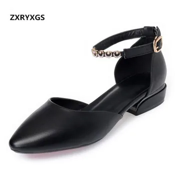 

ZXRYXGS Brand Shoes Woman Summer Sandals 2019 New Fashion Pointed Cowhide Leather Shoes Women Sandals Non-slip Women Flat Shoes