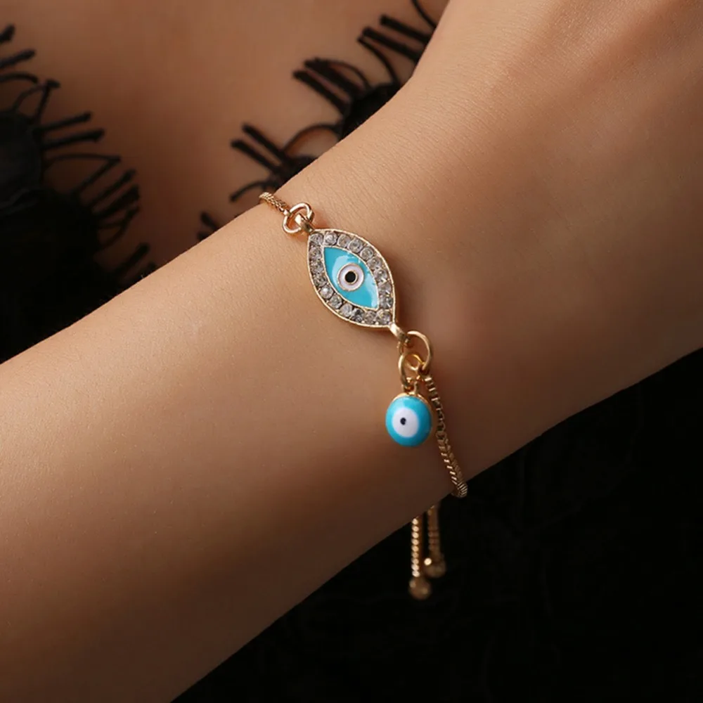 

Turkish Lucky Blue Crystal Evil Eye Bracelets For Women Handmade Gold Chains Lucky Jewelry Bracelet woman jewelry #287363