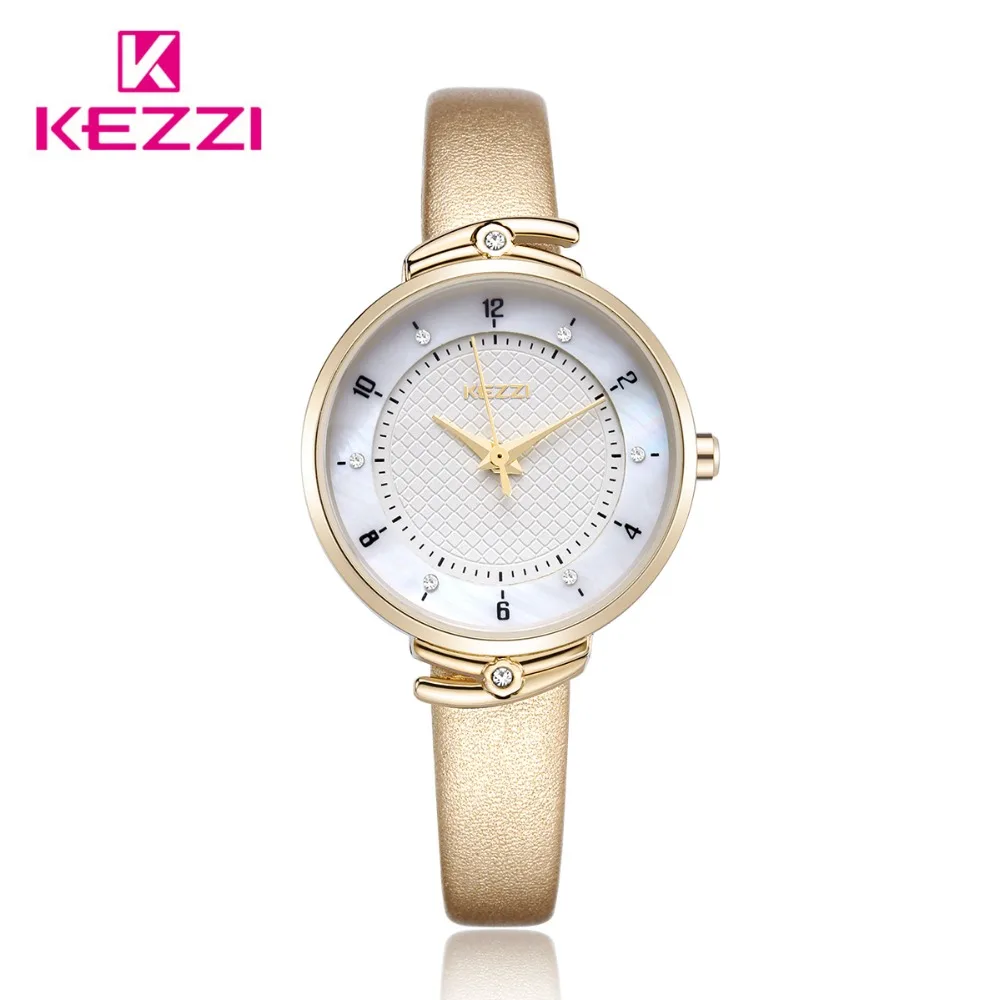 Фото Kezzi роскошные женские часы, женские повседневные наручные часы с кожаным ремешком, водонепроницаемые кварцевые часы, женские часы №2