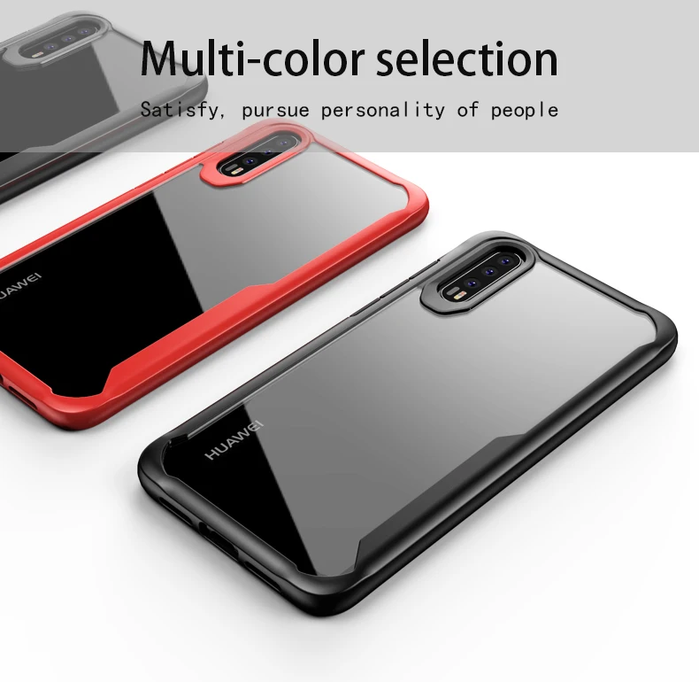 For Huawei P20 Pro lite nova 3e Phone Case Transparent drop Acrylic PC Back Soft TPU Edge Cover Clear Cases Protector |