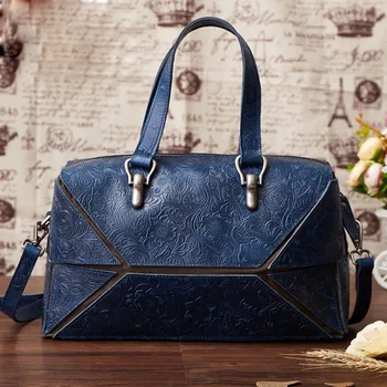 

Women Tote Shoulder Messenger Handbag Top Quality Natural Skin Genuine Leather Retro Embossed Female Top Handle Cross Body Bag