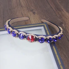 Модная Очаровательная синяя Хрустальная барочная головная повязка в виде листьев Корона Тиара головной убор для женщин Свадебные аксессуары для волос ювелирные изделия Вечерние