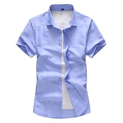 Мужская рубашка с коротким рукавом и принтом, 9 цветов, лето, новая модная повседневная клетчатая рубашка, Мужская брендовая одежда размера плюс, 5XL, 6XL, 7XL - Цвет: 8011-Skyblue