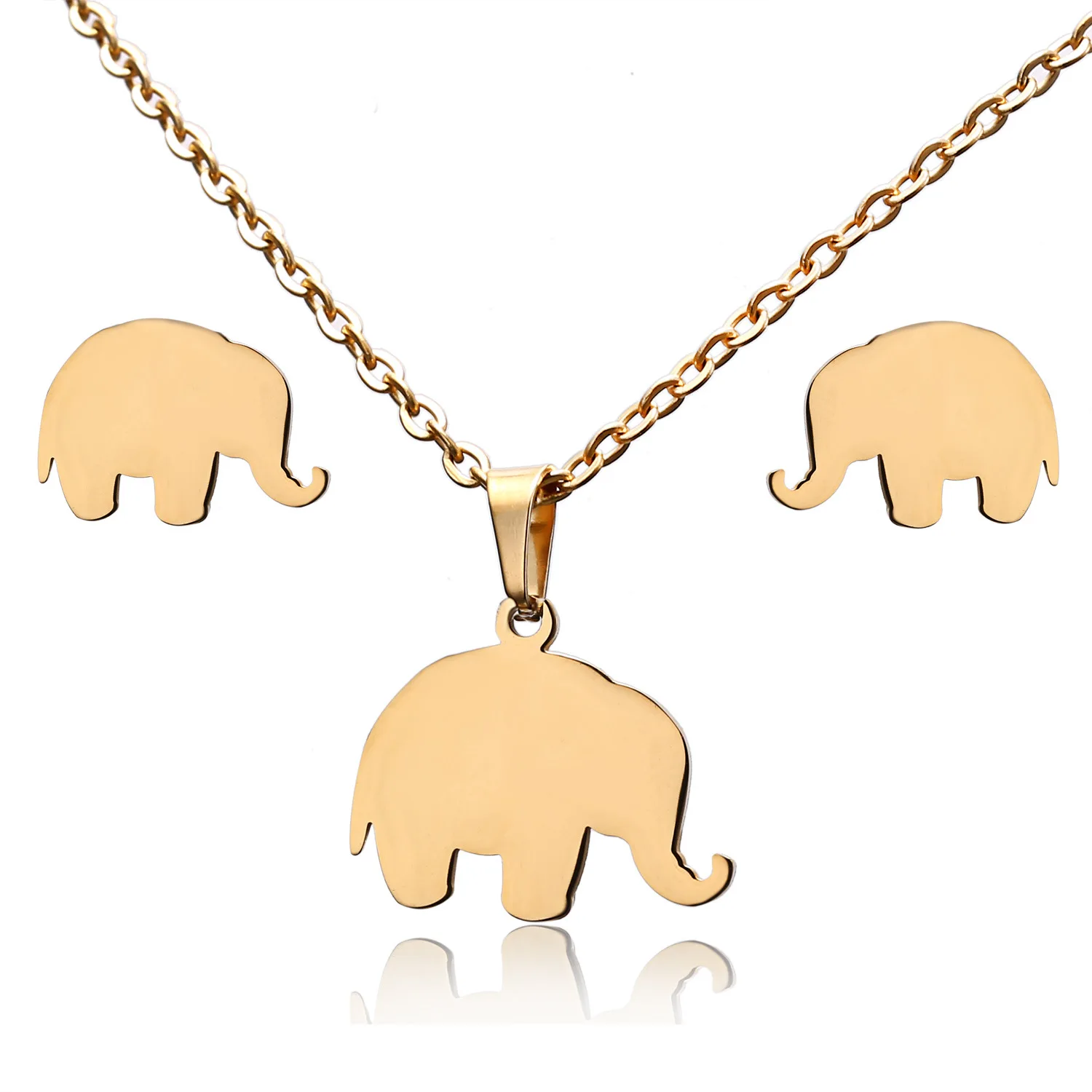 Stainless Steel Jewelry Set Elephant Necklace and Earring Set Gold Chain Women Kids Girls Ladies