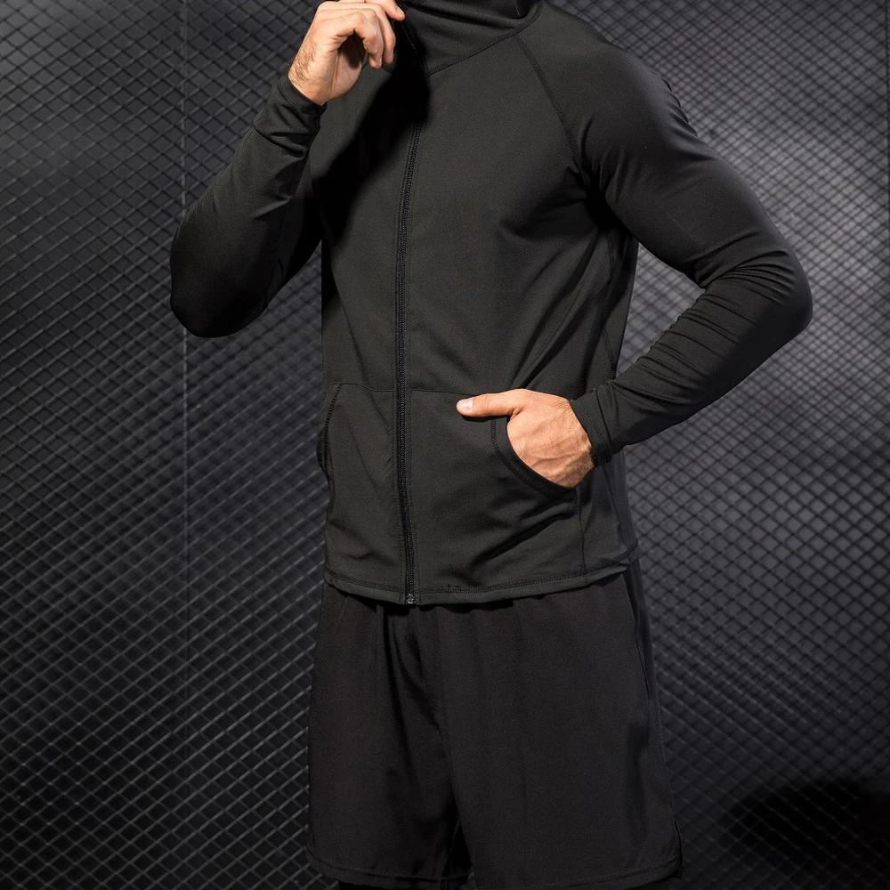 Mens Gyms Sportswear Suit Tight Workout Elasticity Hoodies+Shorts Quick Dry Tight Trainings Fitness SportSuit 2Piece