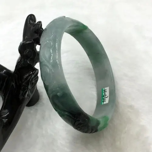 

3009 Vintage Chinese Hand-carved Green Jadeite Jade Gems Bracelet Bangle