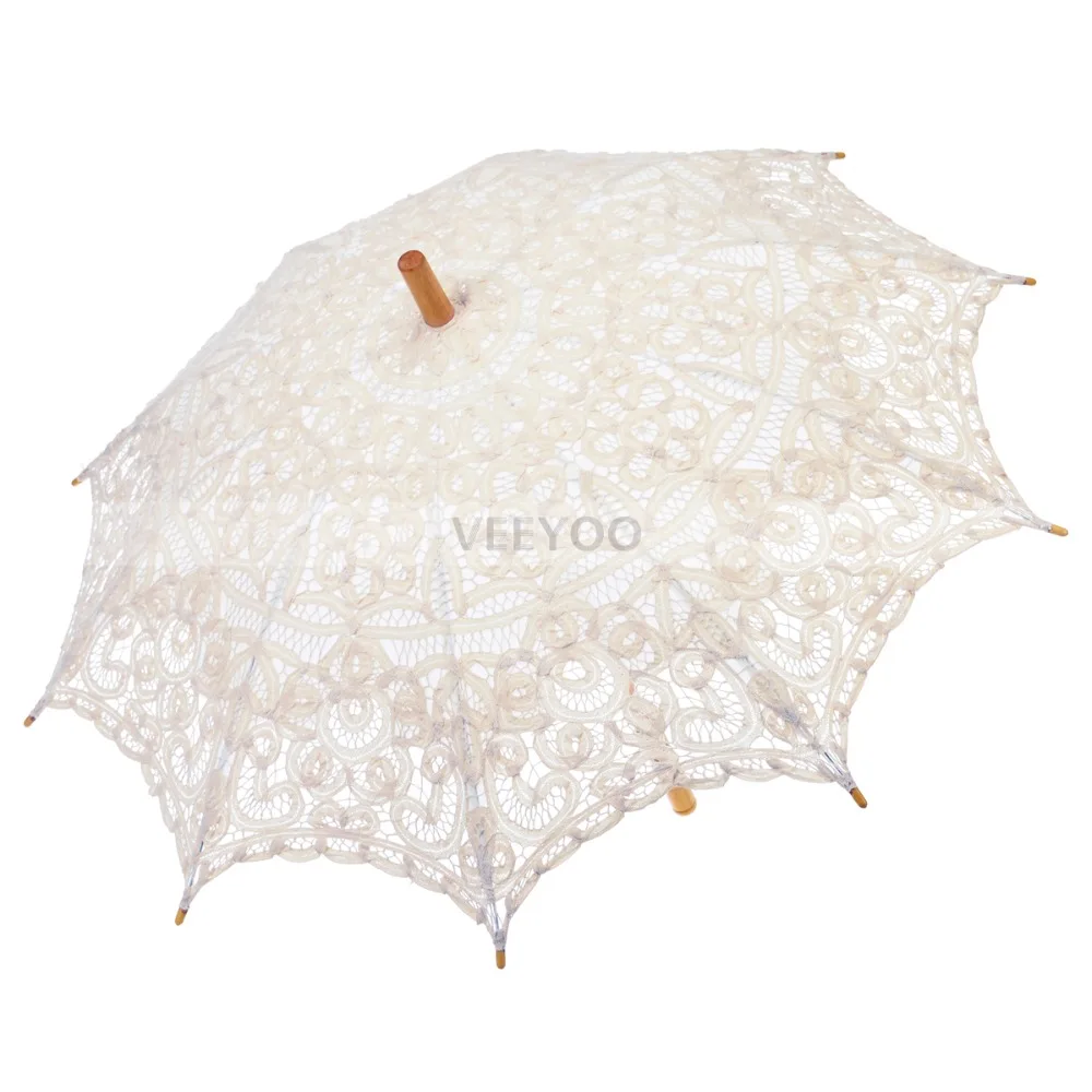 Ivory/Black Vintage Victorian Embroidery Lace Cotton Sun Parasol