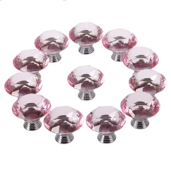 

DRELD 12Pcs 40MM Pink Crystal Glass Diamond Door Knobs Kitchen Cabinet Drawer Knobs Furniture Handles+36Pc Screw Home Decorating