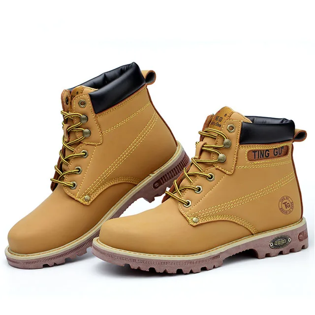 Winter Men Shoes Work Safety Boot Men Safety Shoes Military Boots Yellow Steel Toe Tactical Desert Combat Ankle Boots Footwear - Цвет: H215-Yellow