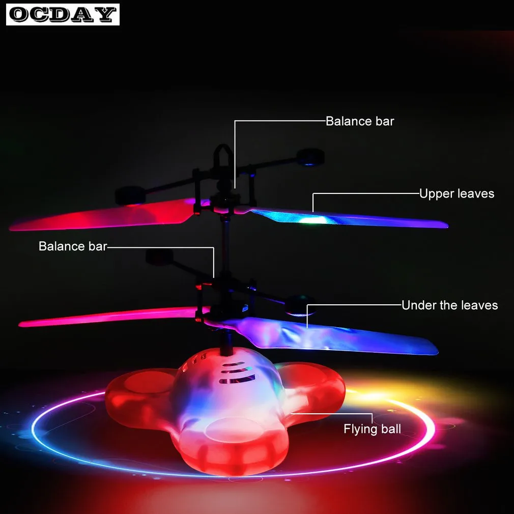 OCDAY RC летающий шар Дрон вертолет Волшебная инфракрасная индукция диско-полет НЛО светодиодный шар сценическая лампа игрушки для детей Рождественский подарок