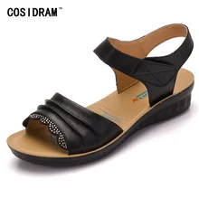 2017 Split Leather Rhinestone Summer Women Shoes Casual Peep Toe Beach Shoes Women Sandals Comfortable Ladies Sandalias SNE-523