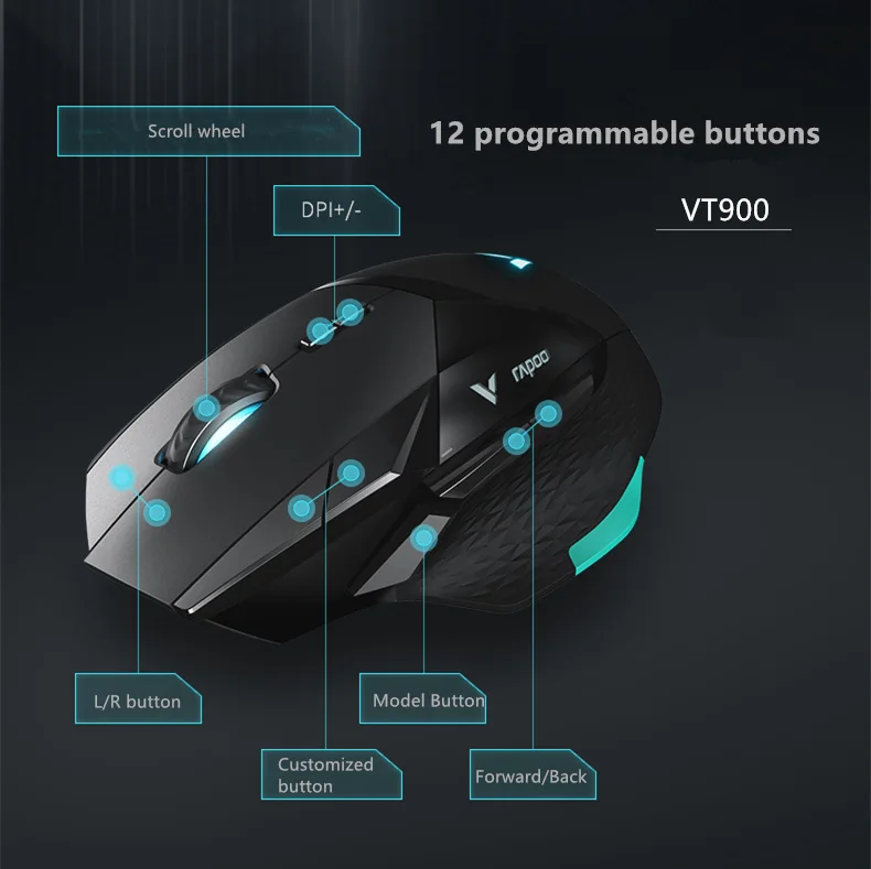 Rapoo VT900 ИК Оптическая Проводная игровая мышь с 16000 dpi регулируемая для геймера PUBG компьютерная мышь