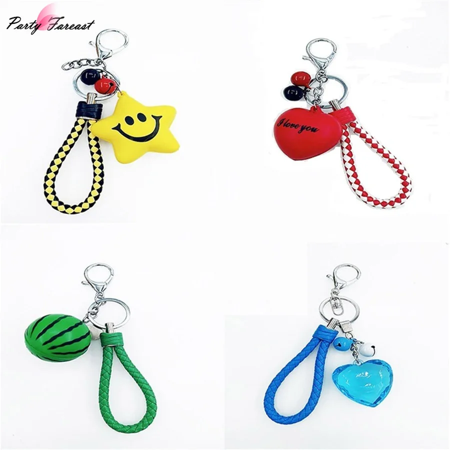 Fashion Blue Crystal Keychains For Women Smiling Face Ball Keyring