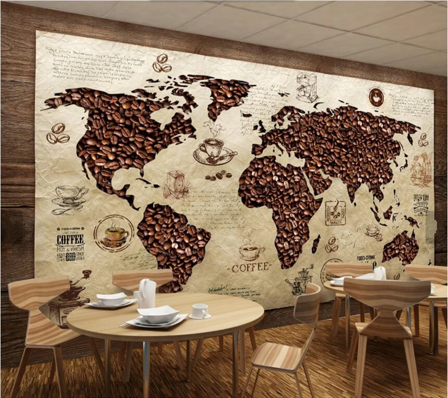 papel de parede Cafe world map Vintage wallpaper,coffee shop living room sofa TV wall bedroom restaurant bar 3d murals