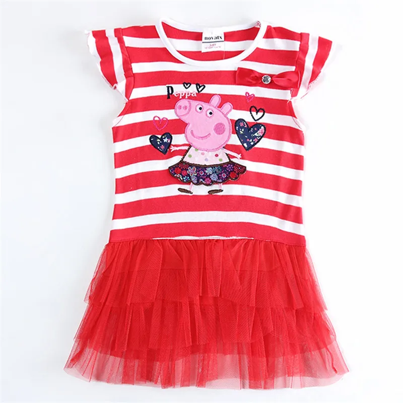 

NOVATX Summer Kids Wear Cartoon Lovely Pink Pig Baby Girl Dress Summer Striped Kids Dresses Cotton Children Clothing H4626