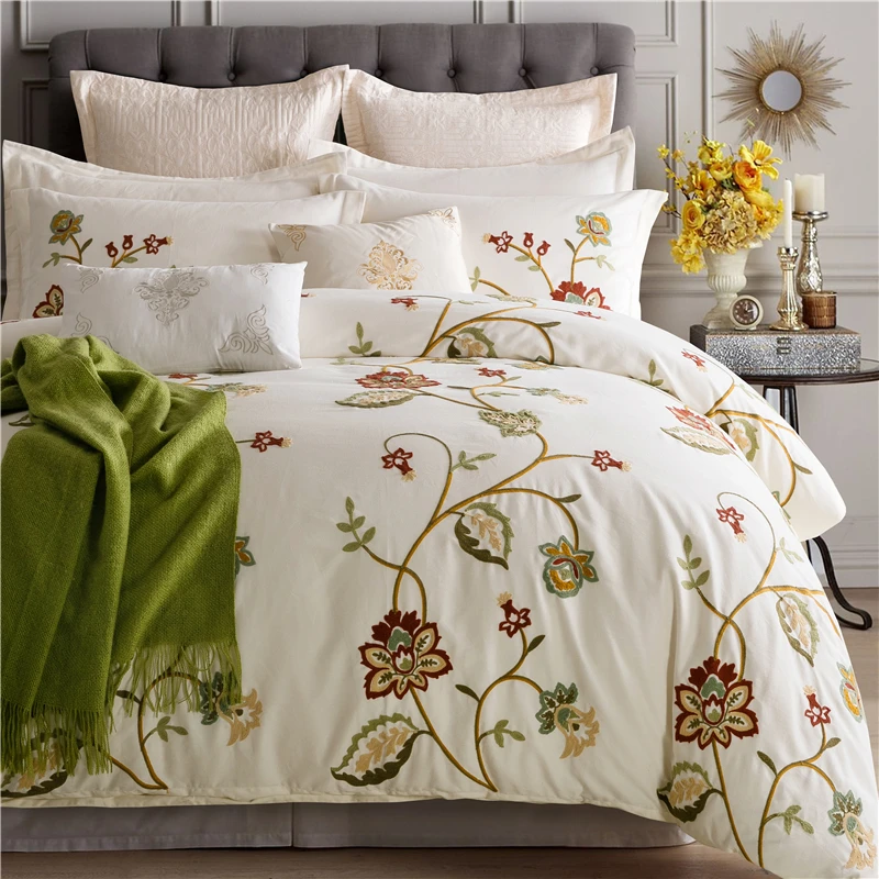 US $270.00 Flower Luxury Embroidery Dark Blue Royal Bedding Set King Queen Egyptian Cotton Bed Set Duvet Cover Bed Sheet Pillowcases 46pcs