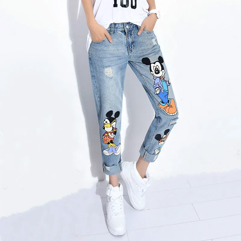 

Boyfriend Jeans For Women's Ripped Jeans Denim Pants Female Loose Hole Harem Trousers Mickey Woman Pants 2016 New Arriving