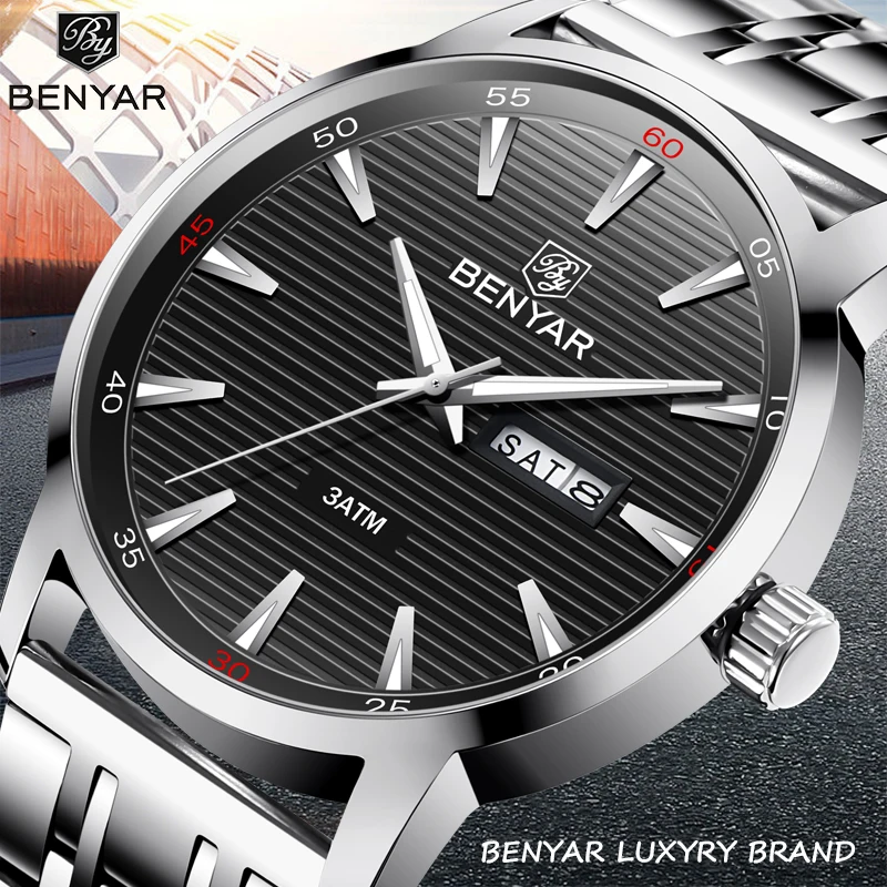 

BENYAR Men's Watches Top Luxury Casual Quartz Watch Men Waterproof Stainless Steel Fashion Military Sport Watch Men Reloj Hombre