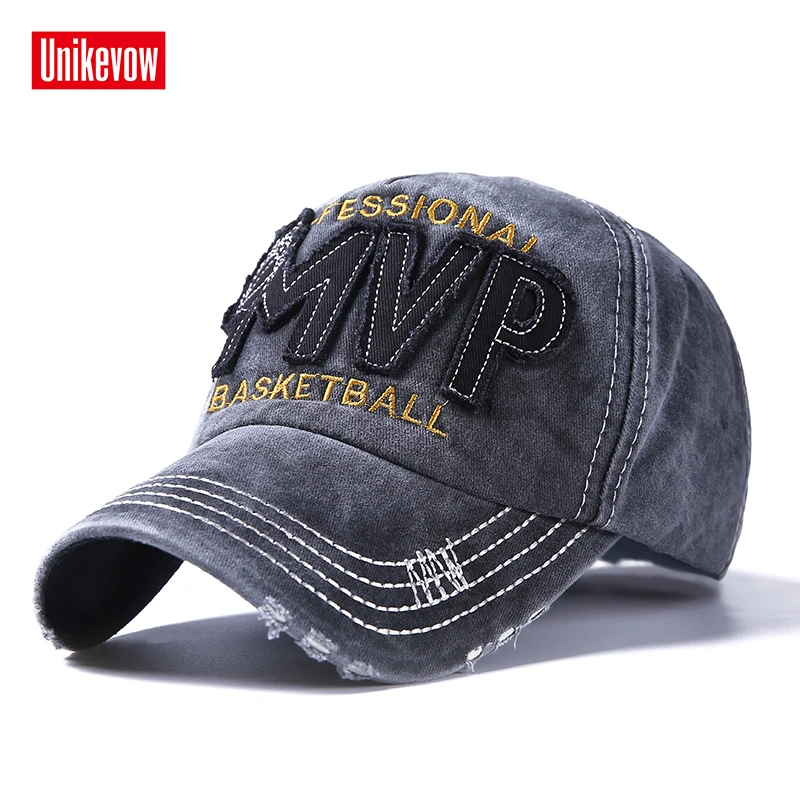 Unikevow Cotton Washed Baseball Cap Letter Patch Snapback Vintage Men Women Caps Hat Adjustable