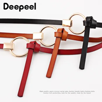

Deepeel 1pc Thin PU Leather/Cowhide Small Belt DIY Decorative Dress Korean Knotted Harajuku Wind Wild Ladies Round Buckle Belt