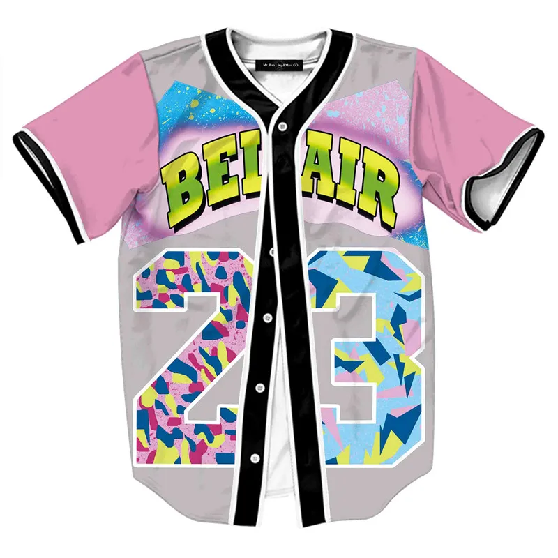 Мужские пуговицы Homme 3D рубашка уличные футболки рубашки хип хоп Bel Air 23-Fresh Prince Chill Flower индивидуальная бейсбольная Футболка - Цвет: 15