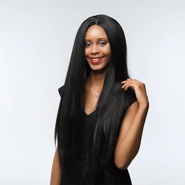Element Synthetic Wigs Yaki Straight 28 Inch 16 4 Lace Front Wig 1b