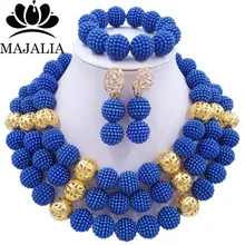 Мода г. нигерийские Свадебные африканские бусы комплект ювелирных изделий синий бисер ожерелье браслет серьги комплект ювелирных изделий p-1549