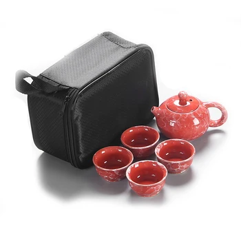 

New Marbled road Travel Kung Fu Tea Set 1Pot 4 cups 1Teabag,Portable Teapot Porcelain Teaset Gaiwan puer Tea Cups Mug of Tea