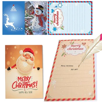 

8pcs/lot Diamond Painting Cartoon Mini Santa Claus Merry Christmas Paper Greeting Postcards Craft DIY Kids Festival Greet Cards