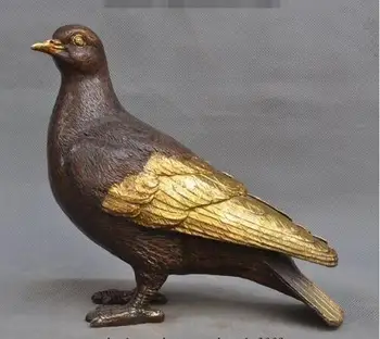 

YM 305 Old Chinese Fengshui Gilt Bronze Auspicious lucky Bird pigeon Peace Dove Statue