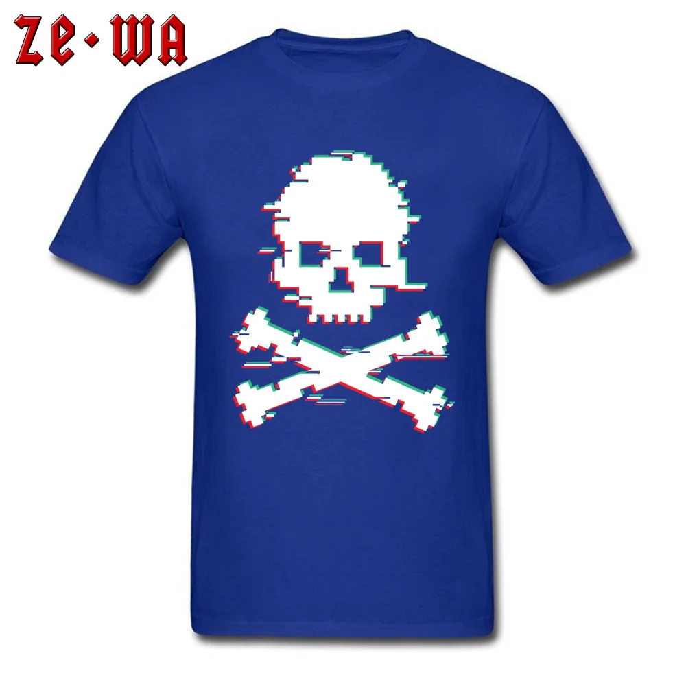 New Coming Men T Shirts Crew Neck Short Sleeve 100% Cotton Crossbones stereo glitch effect T Shirt Cool Tops & Tees Crossbones stereo glitch effect blue