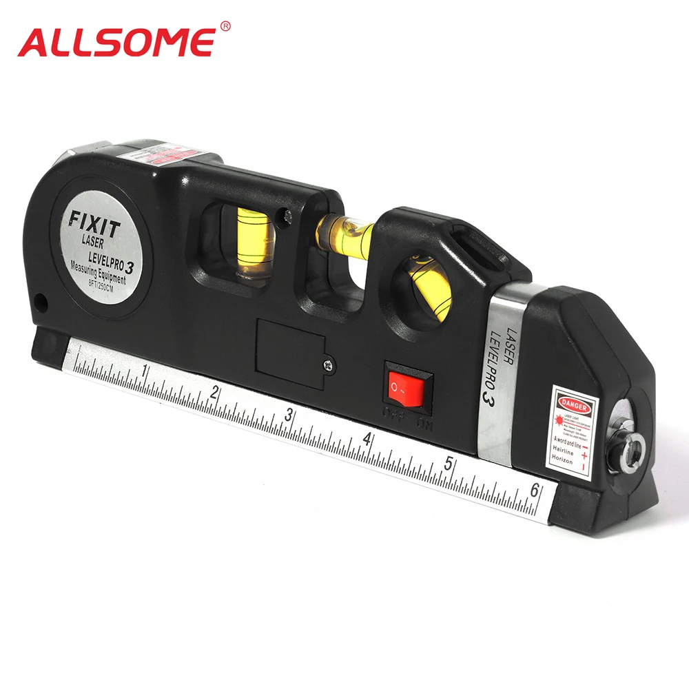 

ALLSOME ALLSOME Laser Level Aligner Horizon Vertical Line with Metric 2.5M Ruler Multipurpose Measure Level Laser Black HT533