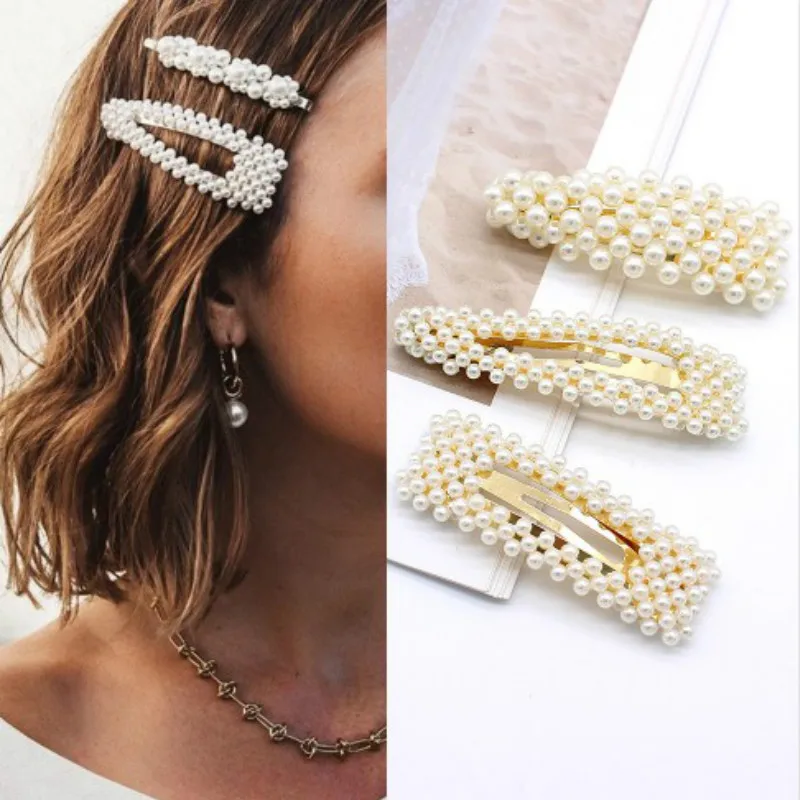 

2019 Fashion Woman Hair Accessories Pearl Hair Clip Pin Metal Geometric Alloy Hairband Barrettes Hairgrip Barrette Girls Holder