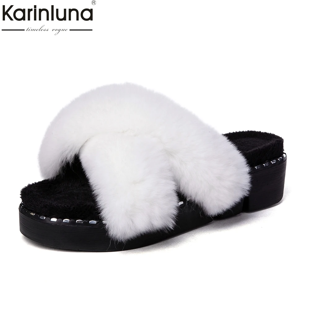 

Karinluna 2018 Large Size 30-44 Fashion Design Fur Summer Spring Autumn Shoes Woman Flip Flops women's Shoes Slippers Women