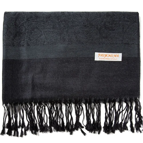 Пашимина шелковый шарф Пейсли жаккард осень деформация зима шаль кашемир бахрома хиджаб длинные 2 тона мягкий высокое качество подарок бежевый - Цвет: 36-Deep Grey-Black