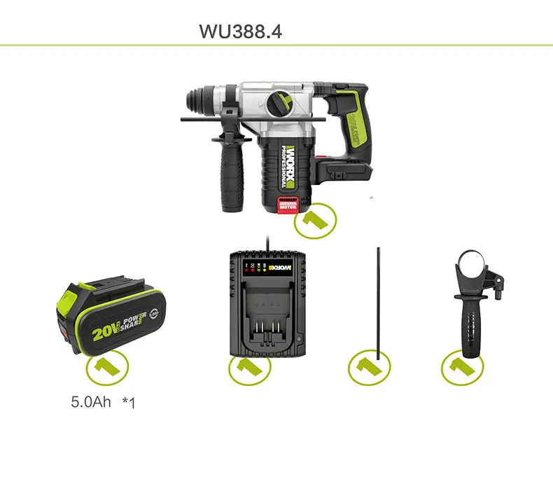 DC20V 5Ah WU388 многофункциональная Ударная дрель промышленного класса перезаряжаемая литиевая батарея молоток/украшение дома DIY электроинструменты