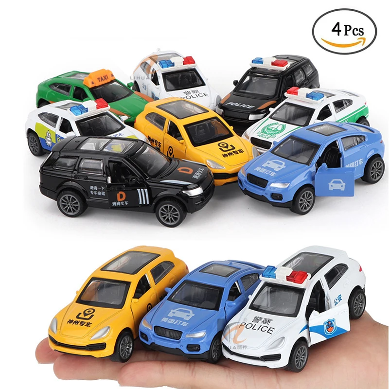 

4Pcs/Lot Kids Model Toy Car Taxi Diecast Metal Alloy Scale 1:64 Pull Back Internet Vehicle Miniature High Simulation Boys Gifts