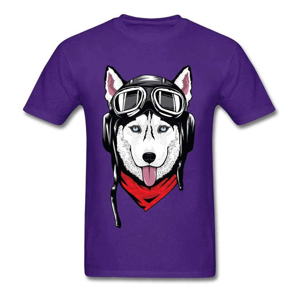 Husky with Helmet T Shirt Normal Short Sleeve New Coming Round Neck Pure Cotton Tops Tees Sweatshirts for Male VALENTINE DAY Husky with Helmet purple