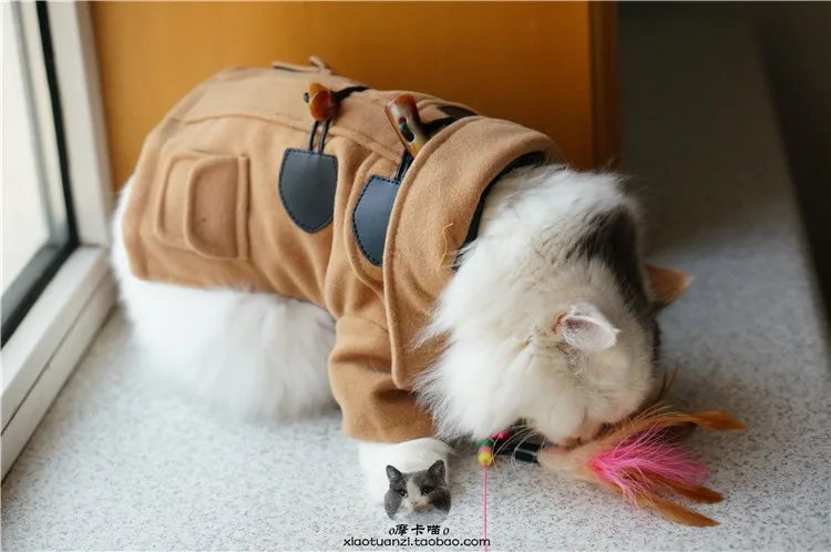 Товары для кошек шерстяная куртка котенок собака домашних животных Тренч Зимняя одежда S-XXL Коричневый и серый цвет
