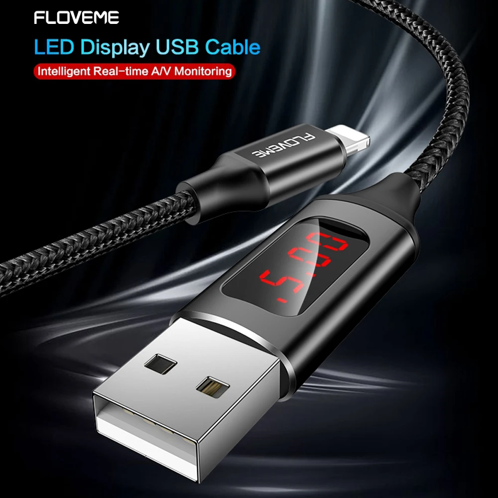 

FLOVEME LED Digital USB Cable for iPhone XR Micro USB Type C Mobile Phone Cable Charging Wire for Samsung Xiaomi Redmi Note 7